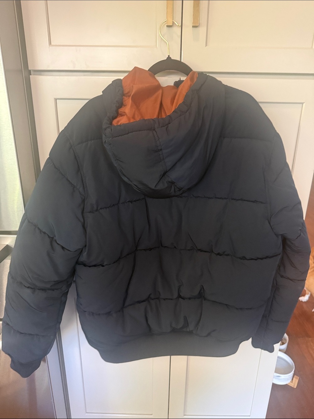H&M Navy Puffer Jacket with Orange Hood Lining - Picture 4 of 8